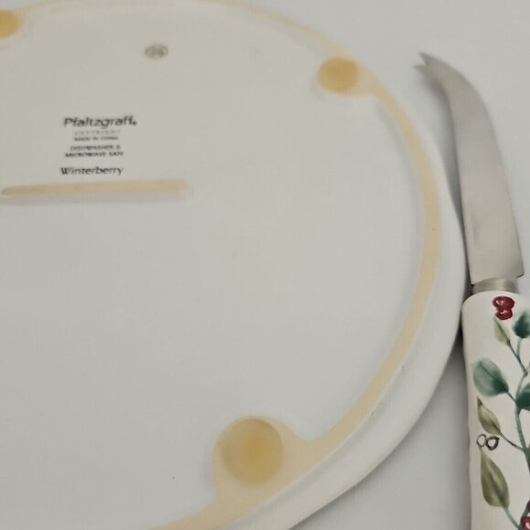 Pfaltzgraff Winterberry Cheese Tray and Knife 9" sculpted handle server spread - Picture 9 of 11